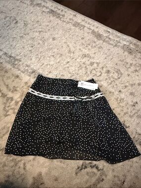 Nordstrom Black Polka Dot A-Line Skirt with Lace Trim